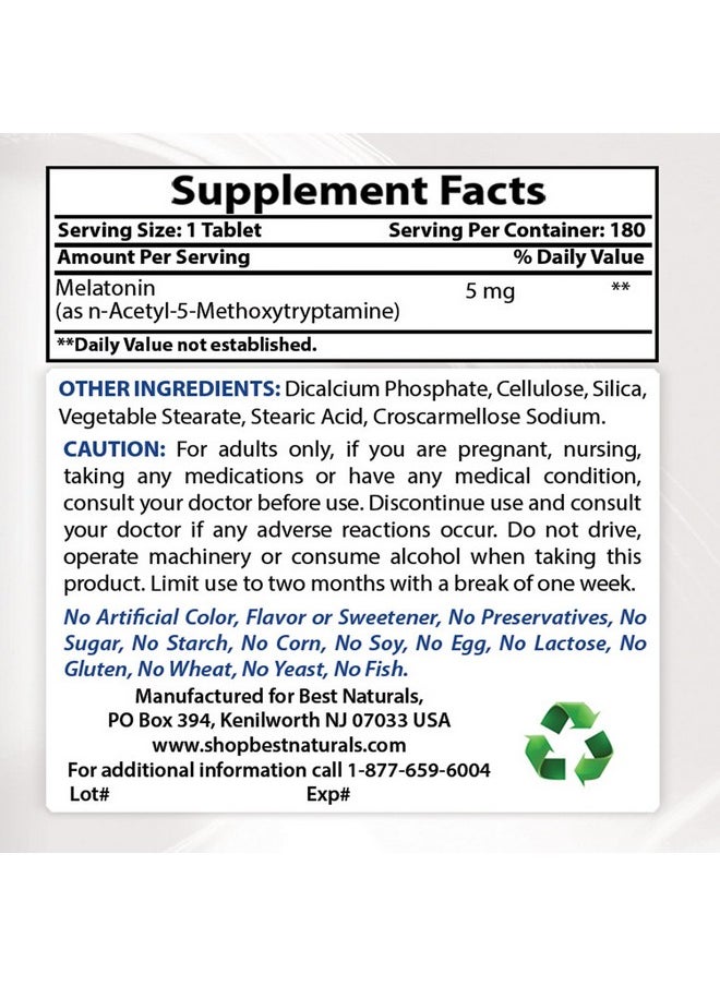 Best Naturals Best Naturals Melatonin 5 mg 180 Tablets  - Image 2