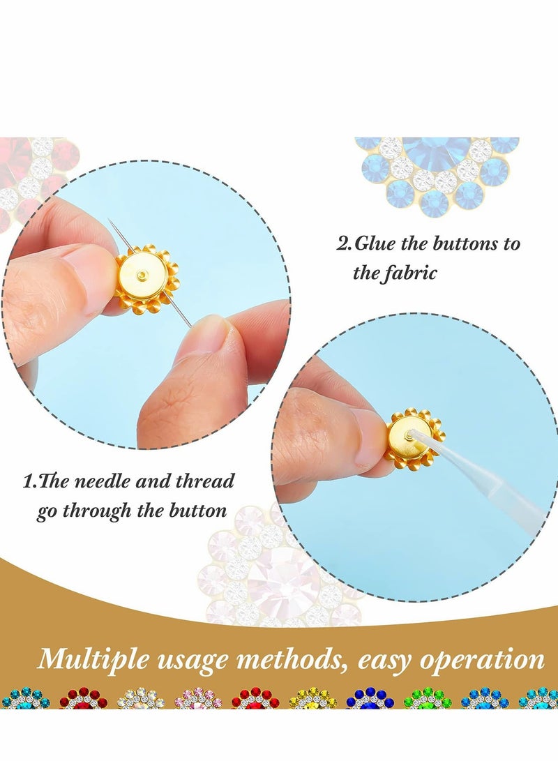 Rhinestone Buttons 200 PCS 12mm Flower with Rhinestones Sew on Embellishments Crystal Glass Beads Flatback for Jewelry Making DIY Crafts Decoration
