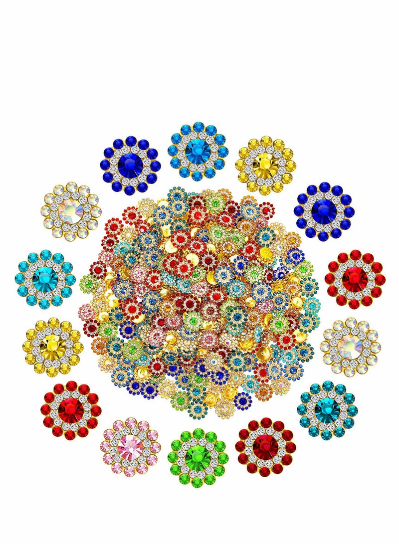 Rhinestone Buttons 200 PCS 12mm Flower with Rhinestones Sew on Embellishments Crystal Glass Beads Flatback for Jewelry Making DIY Crafts Decoration