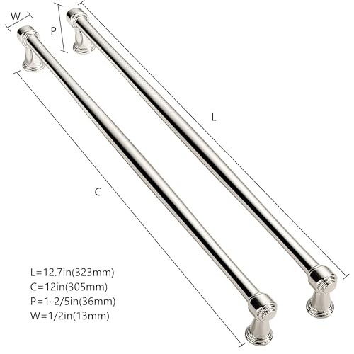 ZAUYX Solid HeavyDuty 5 Pack 12 Inch Hole Center Vibrant Polished Nickel Cabinet pulls is Suitable for Kitchens cabinets vanities Bathroom cabinets - Image 3