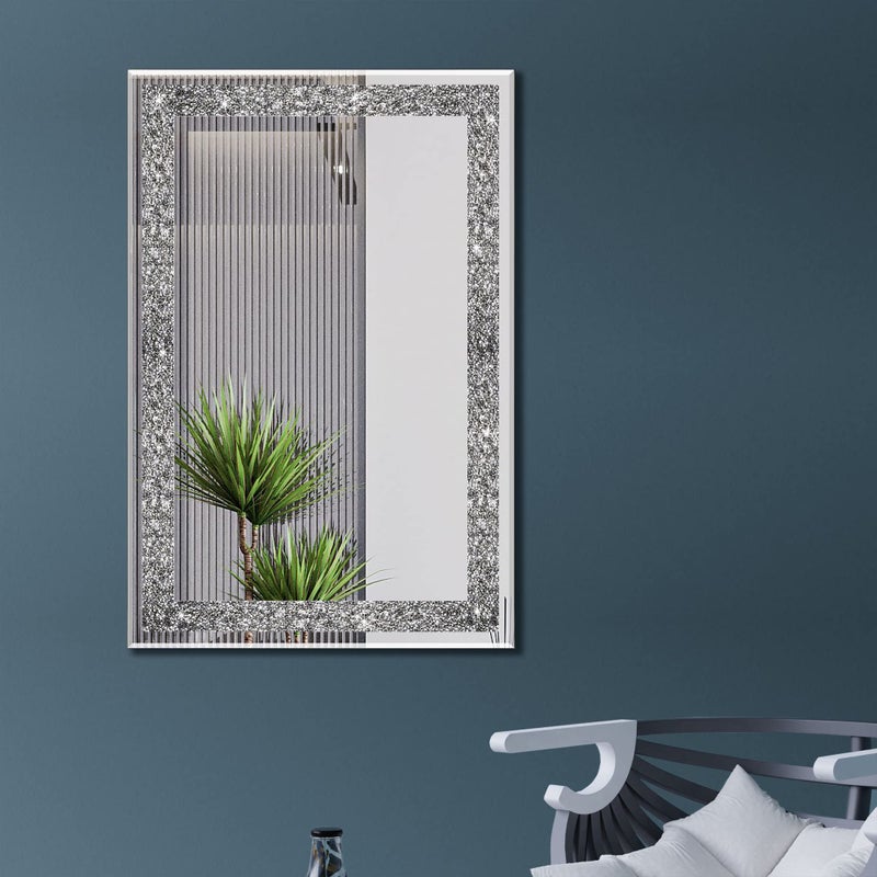 Ruomeng Wall Mirror Rectangular Crystal Crush Diamond Mirror for Home Decoration Accent Mirror for Bathroom Entryway and Bedroom 24 x 36
