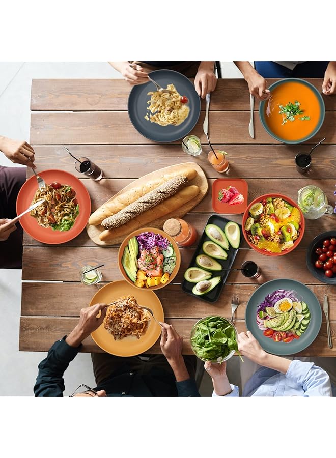 Khazna طقم أدوات مائدة مقاوم للكسر من 48 قطعة لأربعة أشخاص، أطباق وأوعية تخييم، أطقم عشاء بلاستيكية للنزهات، أطباق تقديم بلاستيكية خفيفة الوزن وملونة للشواء، أوعية، أكواب، طقم أدوات مائدة، شوك، أدوات مائدة - Image 5