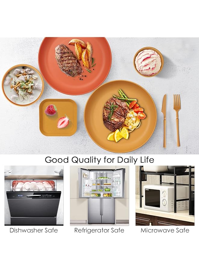 Khazna طقم أدوات مائدة مقاوم للكسر من 48 قطعة لأربعة أشخاص، أطباق وأوعية تخييم، أطقم عشاء بلاستيكية للنزهات، أطباق تقديم بلاستيكية خفيفة الوزن وملونة للشواء، أوعية، أكواب، طقم أدوات مائدة، شوك، أدوات مائدة - Image 4