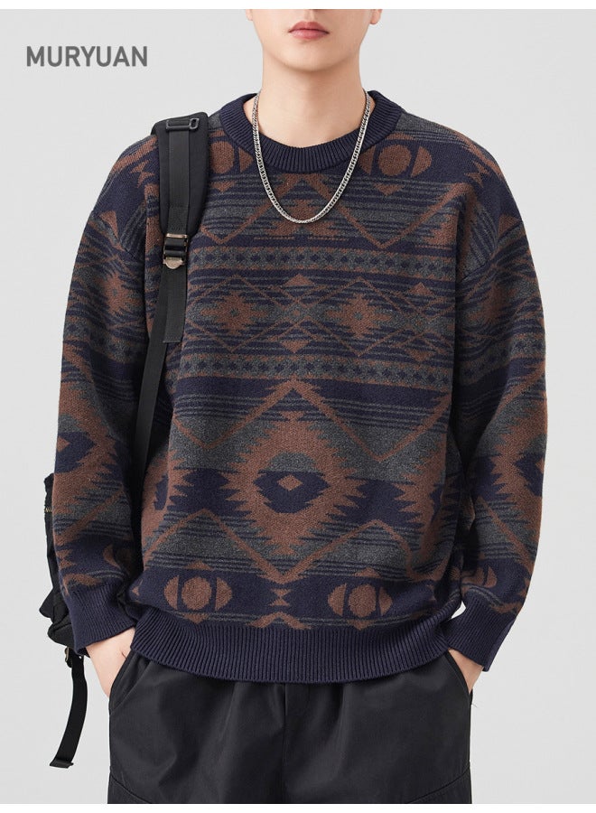 FAIR Isle Jacquard Crewneck Knit Sweater Men's Autumn And Winter New Design Ethnic Style Wool Sweater - Image 3