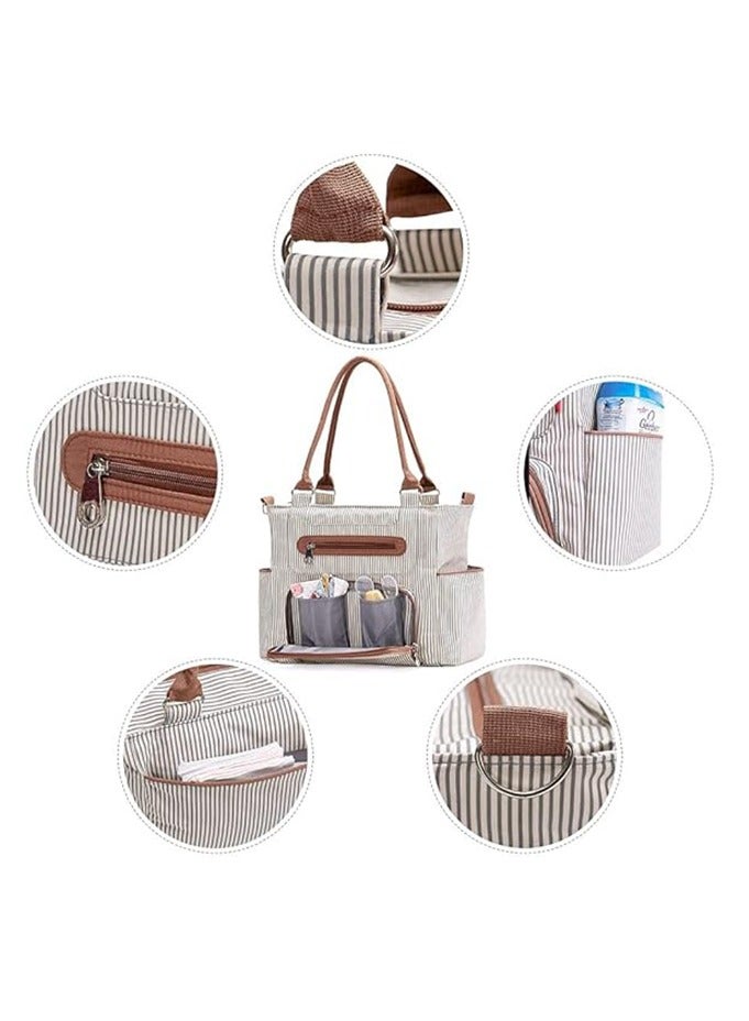 DOMUIK Bag Tote 6 Piece Set, Multilayered Fabrics Baby Nappy And Diaper Bag with Stroller Hook, Changing Pad, Small Shoulder, Medium Wallet, Milk Bottle Clothing Bag (khaki)  - Image 3