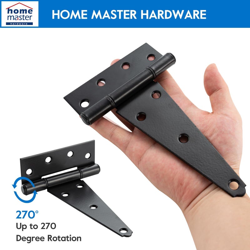 Home Master Hardware 8 In Heavy Duty T Strap Hinge,Tee Hinge, Shed Barn Door Hinges For Wooden Fences,Yard Door, Outdoor Rustproof Wrought Hardware Iron Black Finish With Screws 6 Pack - Image 3