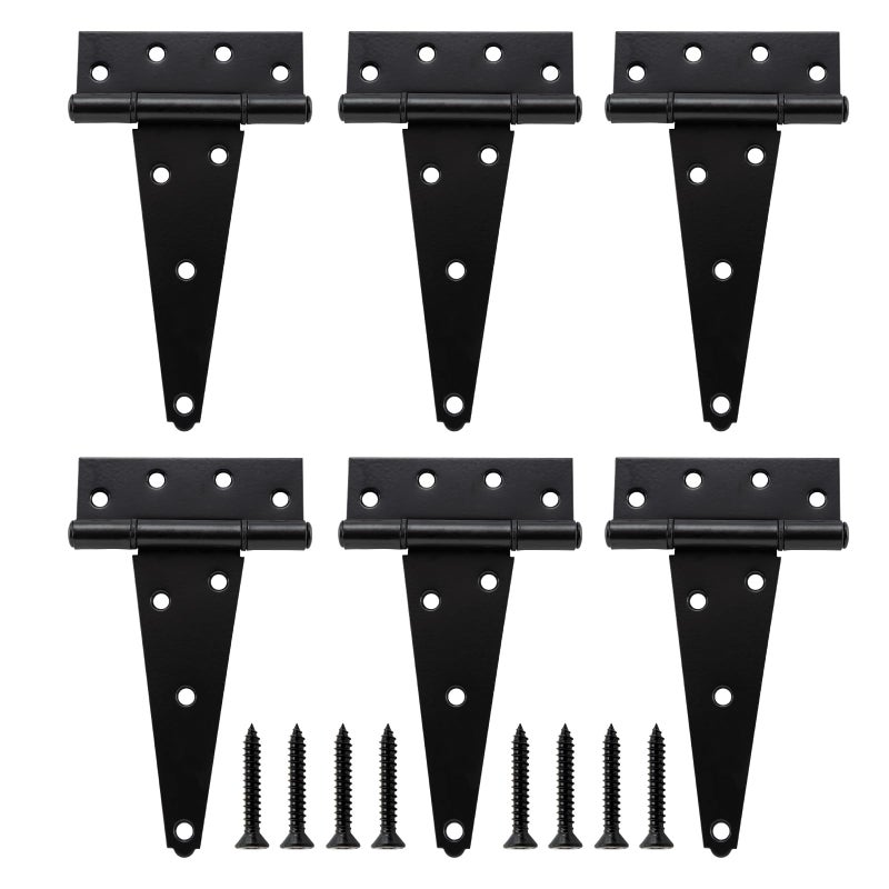Home Master Hardware 8 In Heavy Duty T Strap Hinge,Tee Hinge, Shed Barn Door Hinges For Wooden Fences,Yard Door, Outdoor Rustproof Wrought Hardware Iron Black Finish With Screws 6 Pack - Image 1