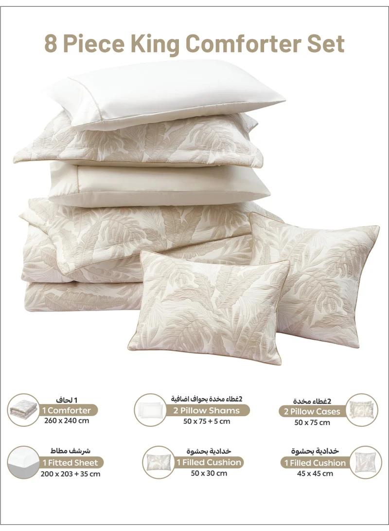 Donetella Premium King Size Comforter Set 8-Pcs, Elegant Jacquard Bedding Set with 350 GSM Poly Silk Fill, Soft &amp; Luxurious All Season Bed Set
