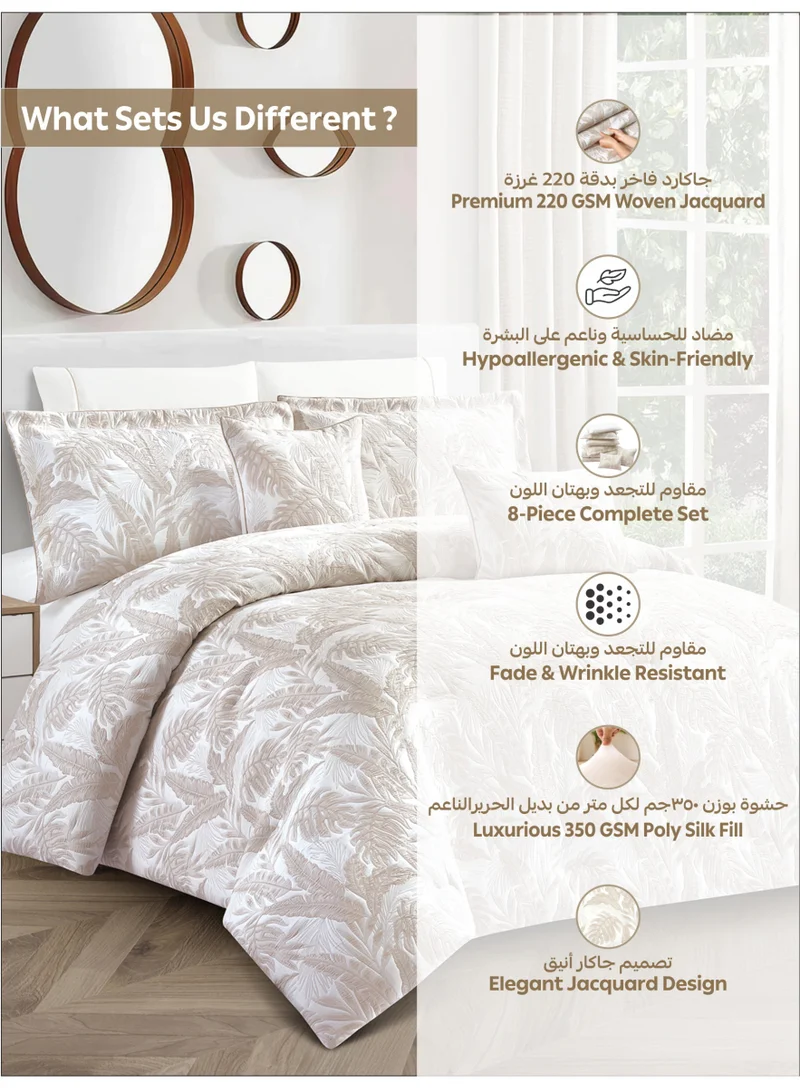 Donetella Premium King Size Comforter Set 8-Pcs, Elegant Jacquard Bedding Set with 350 GSM Poly Silk Fill, Soft &amp; Luxurious All Season Bed Set