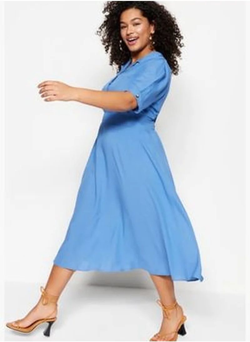 trendyol Blue Woven Elastic Waist and Button Detailed Dress TBBSS22EL1563