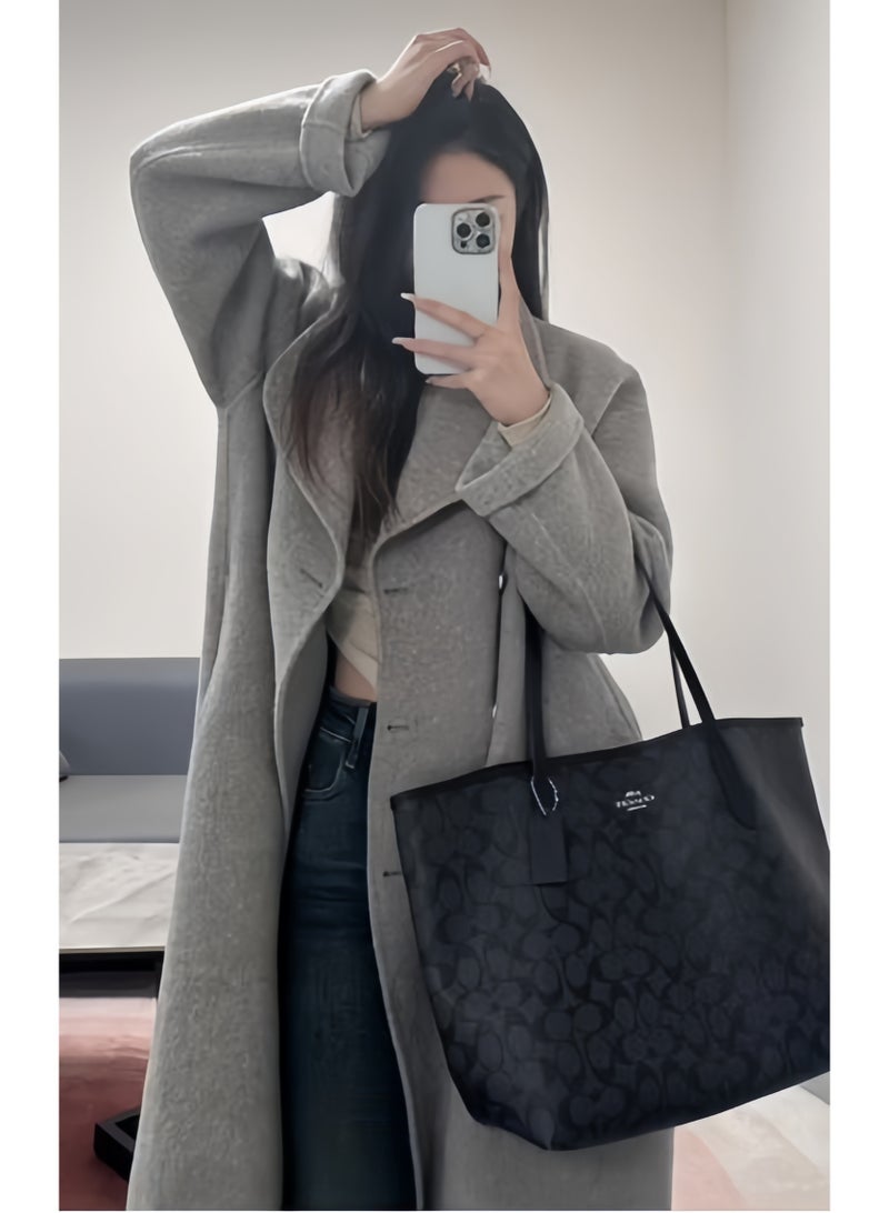 coachoutlet Coach City Tote Bag Iconic Printed Women's Fashion Multifunctional Large Capacity Large Size Grey Black Tote Bag - Image 5