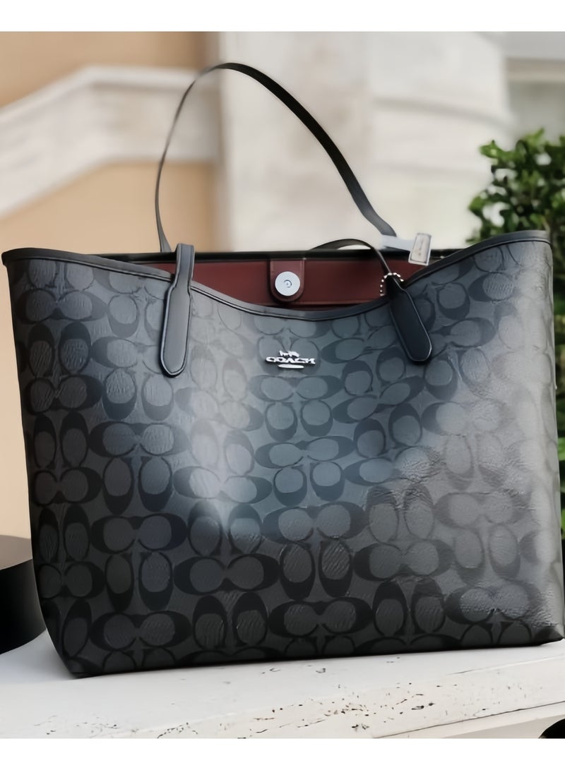 coachoutlet Coach City Tote Bag Iconic Printed Women's Fashion Multifunctional Large Capacity Large Size Grey Black Tote Bag - Image 1