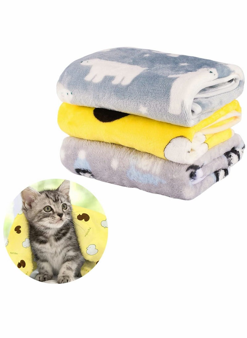 Pet Blanket, Cushion Dog, SYOSI Cat Fleece Blankets, Pet Washable Sleep Mat, Bed Cover Soft Warm Blanket, for Cute Animals, Gray, Yellow, Blue, 60 x 40 cm（ 3 Pack） - Image 1