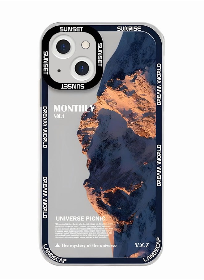 iPhone 14 Case Cover with Snow Mountain Pattern, Stylish Landscape Design Phone Case, Shockproof Protective Soft Slim Cover