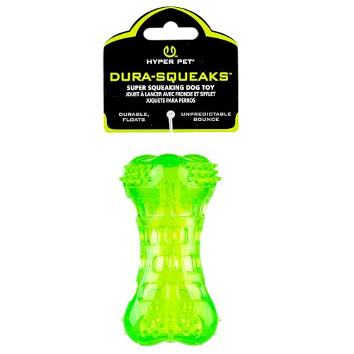 Hyper Pet DuraSqueaks Super Squeaking Durable Floating Bouncing Dog Chew Toy Bone Green Pack of 1 - Image 1