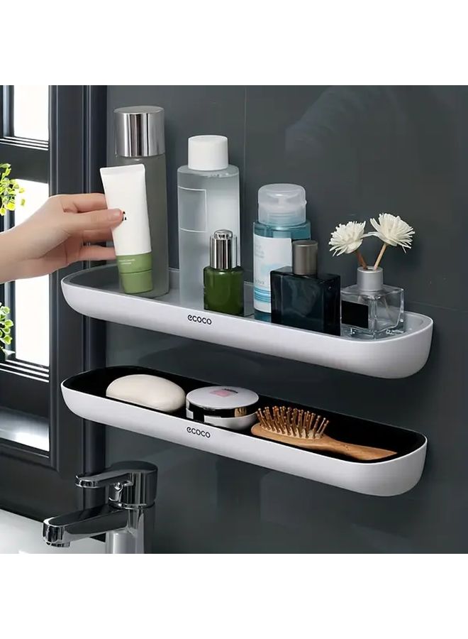 Grey Wall Mounted Bathroom Shelf Organizer No Drill Adhesive Mount Multi Tier Storage Cabinet - Image 2