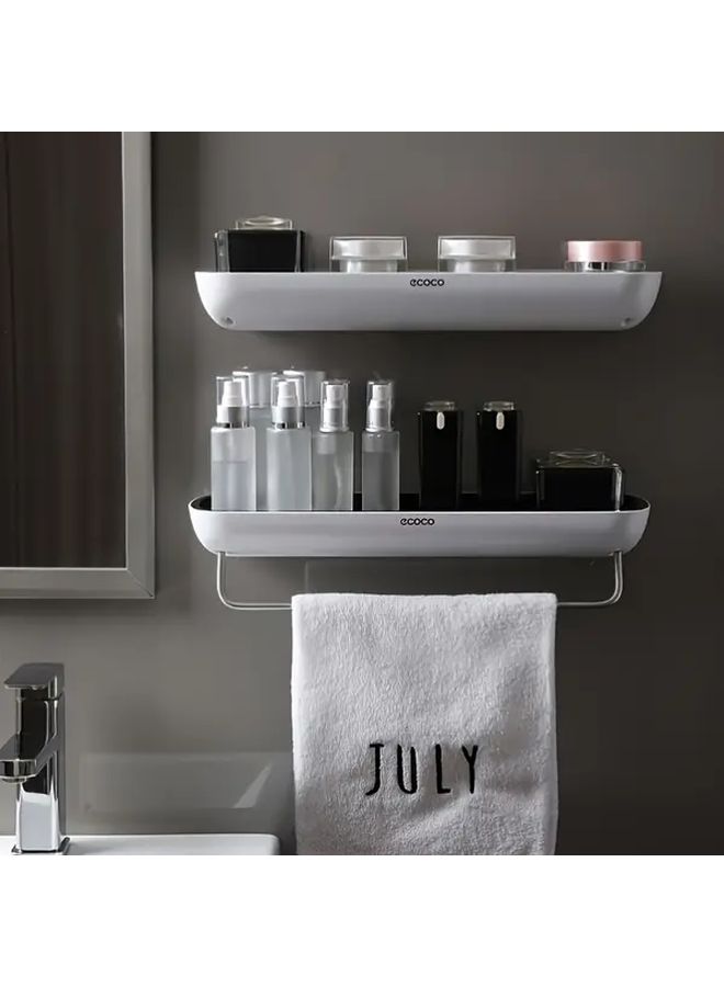 Grey Wall Mounted Bathroom Shelf Organizer No Drill Adhesive Mount Multi Tier Storage Cabinet - Image 1