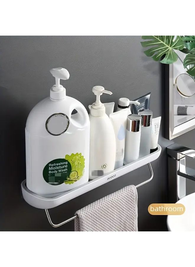 Grey Wall Mounted Bathroom Shelf Organizer No Drill Adhesive Mount Multi Tier Storage Cabinet - Image 5