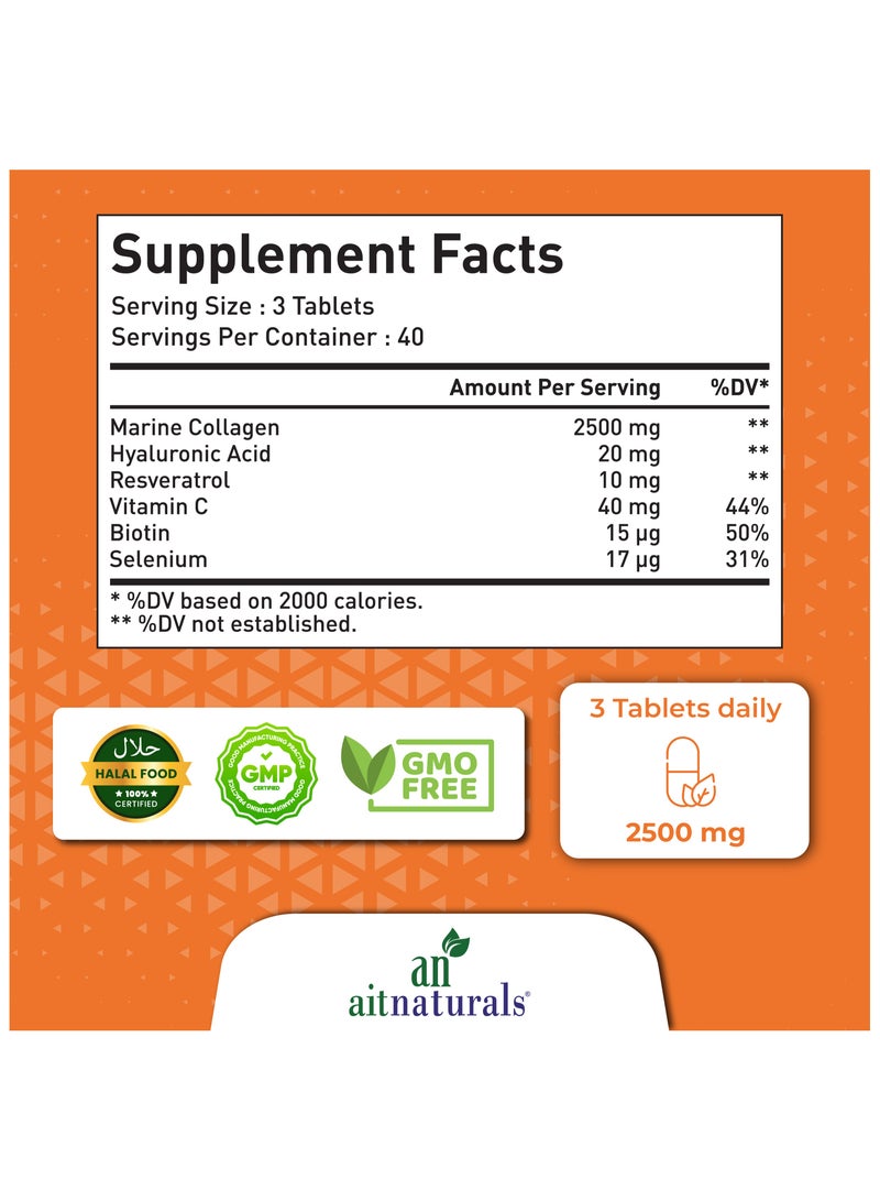 Marine Collagen 2500mg Enhanced with Hyaluronic Acid, Vitamin C, Biotin & Selenium - 120 Tablets - view 2