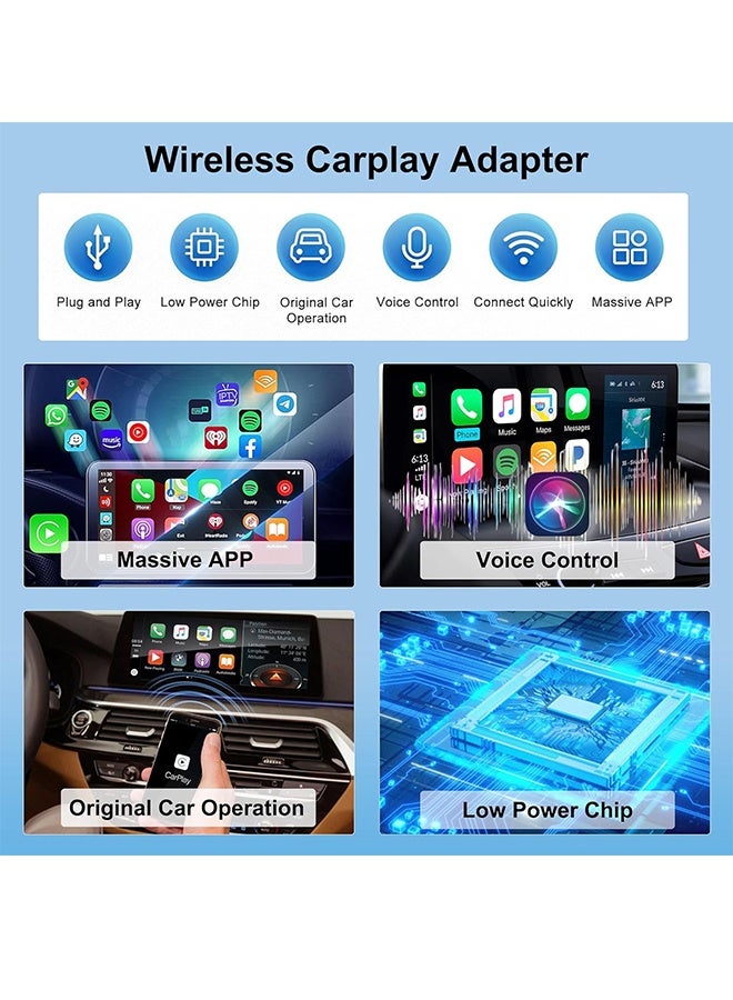 CarPlay Wireless Adapter, Wireless CarPlay Adapter for iPhone Converts Wired to Wireless CarPlay Dongle, Plug & Play Compatible for Factory OEM Wired Apple CarPlay Cars from 2016 & iPhone iOS 10+ - Image 2