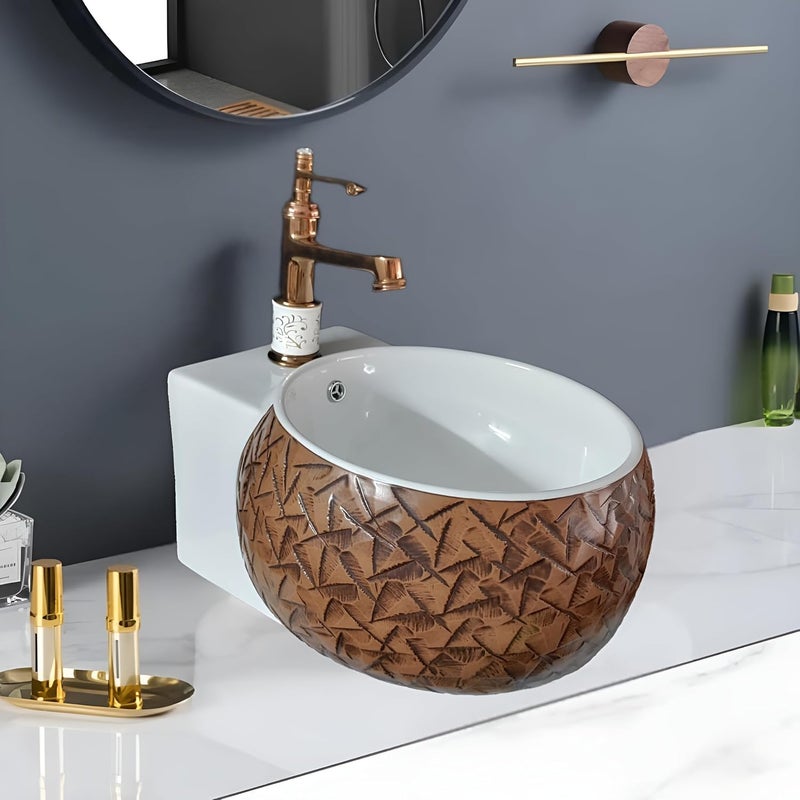 SYON Syon FOOTBALL001 Ceramic Decorative Table Top Wall Hung Wash Basin for Bathroom Living Room 18x15  - Image 1