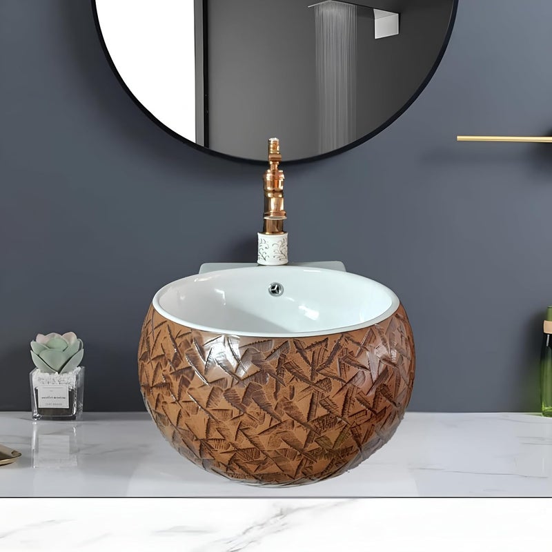 SYON Syon FOOTBALL001 Ceramic Decorative Table Top Wall Hung Wash Basin for Bathroom Living Room 18x15  - Image 2