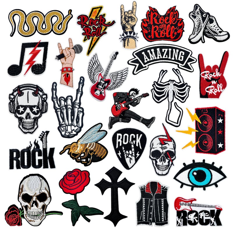 Yaveron 25Pcs Rock Band Iron on Patches for Jackets Metal Band Embroidered Patches Cool Punk Skull Patches for Clothes Vests Backpacks Hats - Image 1