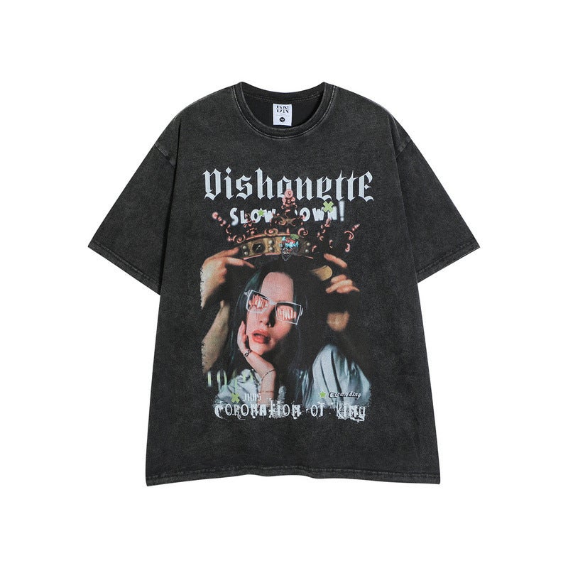 Tkpa High Street Figure Printed Short-Sleeved T-Shirt Men'S And Women'S Oversize Hip-Hop Retro Loose Half-Sleeved T-Shirt - Image 3