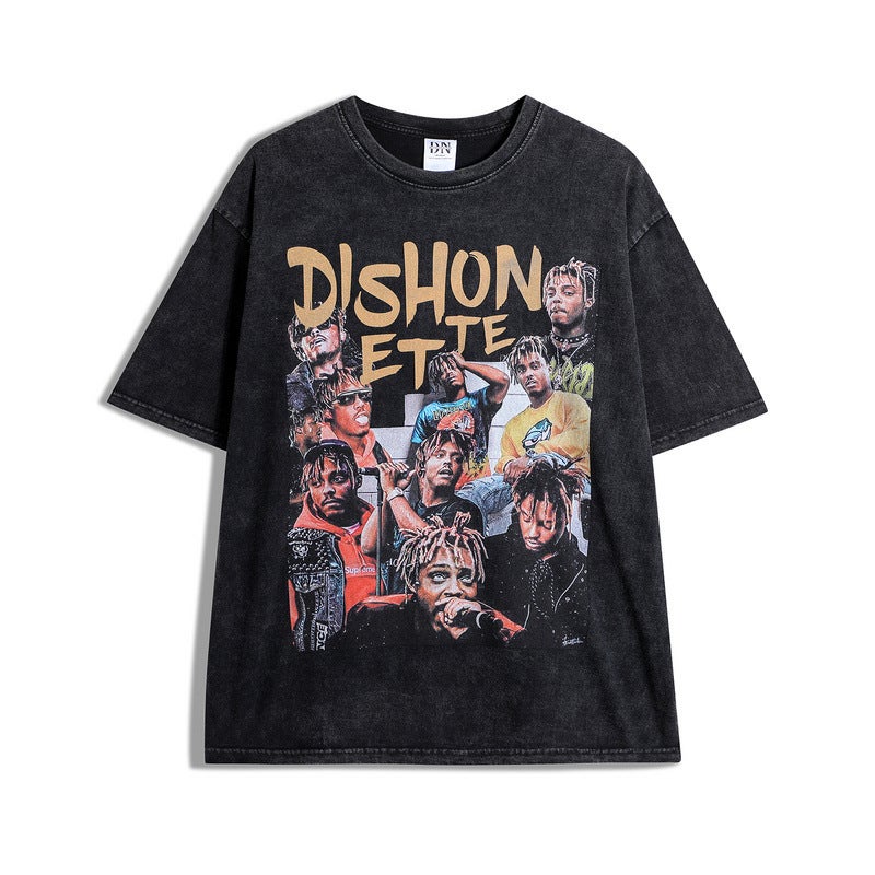 Tkpa High Street Figure Printed Short-Sleeved T-Shirt Men'S And Women'S Oversize Hip-Hop Retro Loose Half-Sleeved T-Shirt - Image 1