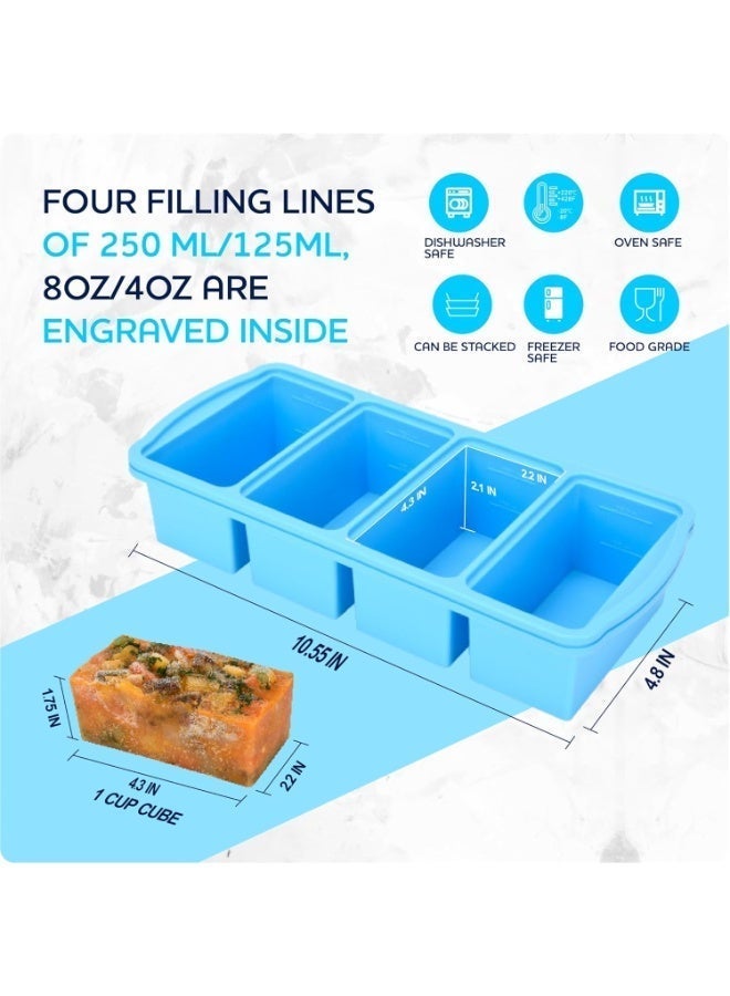 Silicone Freezer Trays with Lid, 1 Cup Soup Freezer Container, Large Ice Cube Molds with Reinforced Steel Ring, Reusable Tray for Soup Sauce Broth Leftovers, Oven & Dishwasher Safe, 2 Pack - Image 2