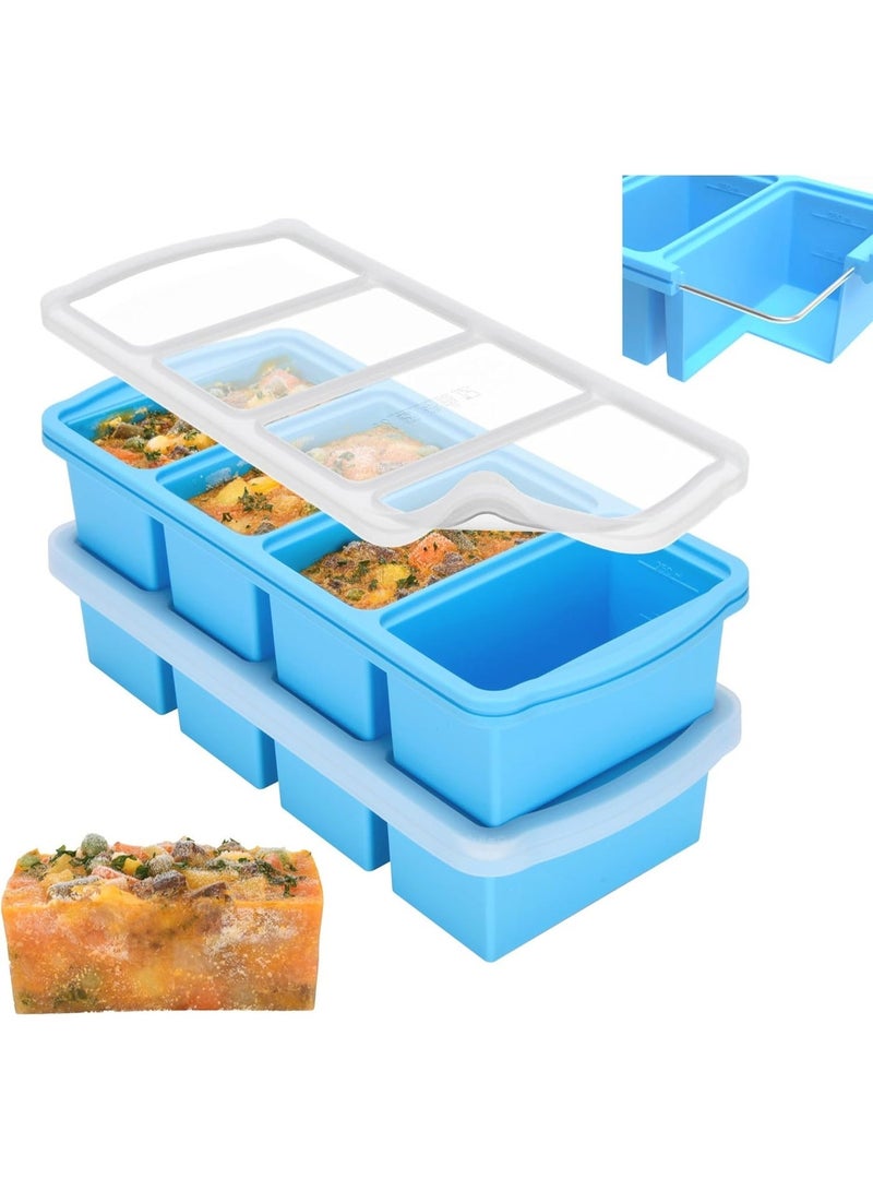 Silicone Freezer Trays with Lid, 1 Cup Soup Freezer Container, Large Ice Cube Molds with Reinforced Steel Ring, Reusable Tray for Soup Sauce Broth Leftovers, Oven & Dishwasher Safe, 2 Pack - Image 1