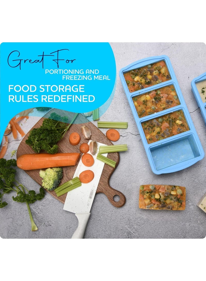 Silicone Freezer Trays with Lid, 1 Cup Soup Freezer Container, Large Ice Cube Molds with Reinforced Steel Ring, Reusable Tray for Soup Sauce Broth Leftovers, Oven & Dishwasher Safe, 2 Pack - Image 3