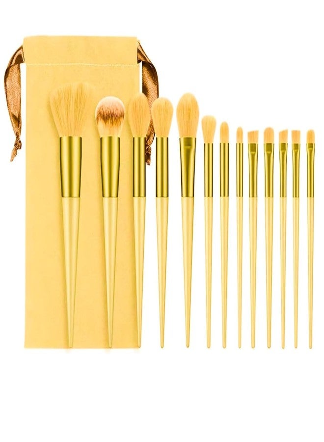 Tusmad 13-Piece Yellow Makeup Brush Set - Soft Synthetic Bristles for Blending & Highlighting - Durable, Cruelty-Free Brushes with Travel Pouch - Face & Eye Makeup Tools Kit (Yellow) - Image 1