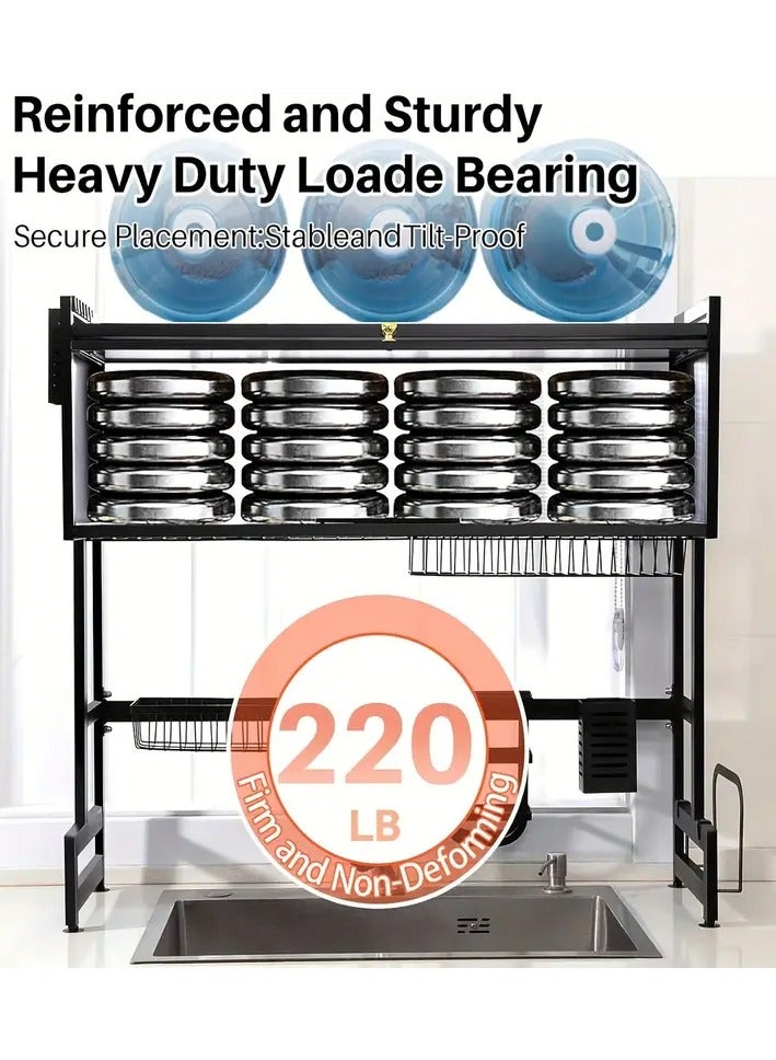 راكسوم حامل تجفيف الأطباق عالي التحمل فوق الحوض، حامل أطباق كبير من 3 طبقات فوق رف تجفيف الأطباق المضاد لرف حوض المطبخ مع منظم أطباق الباب مع خزانة مقاومة للغبار - Image 5