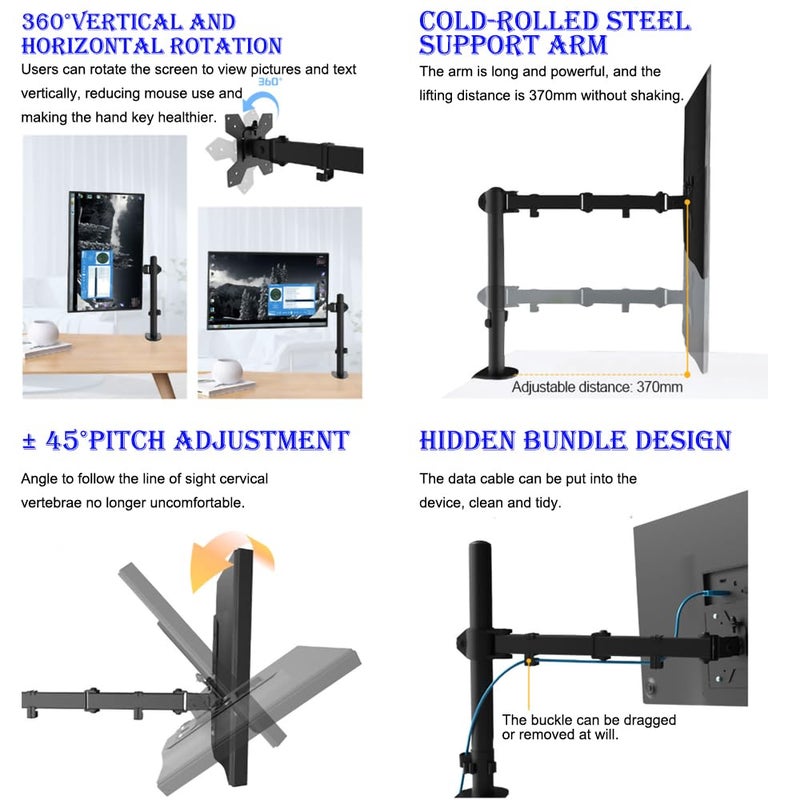 JOSHBERG Dual Monitor Desk Mount Fully Adjustable Dual Monitor Arm for 2 Computer Screens up to 30 Inch Heavy Duty Dual Monitor Stand for Desk Holds up to 19.84 Lbs Per Arm - Image 3