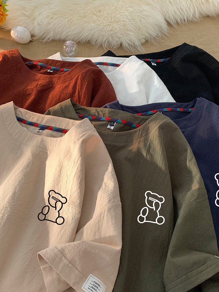 Nasa Ice Silk Linen Short-Sleeved Men'S Summer Thin Quick-Drying Bear T-Shirt Couple'S Loose Casual Chinese Style - Image 5