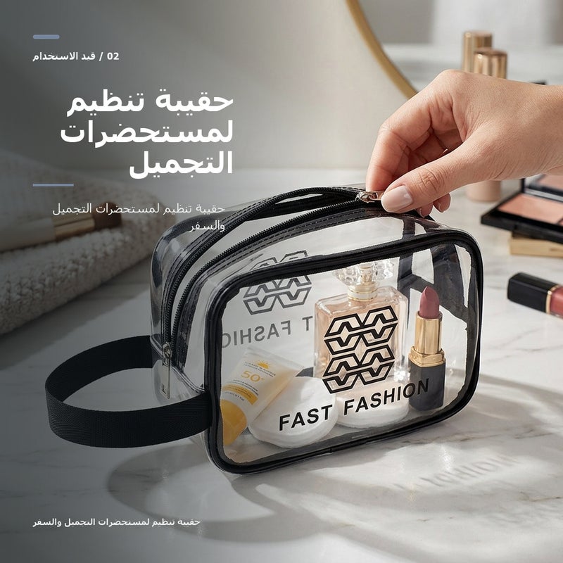 حقيبة مكياج شفافة باللون أبيض منظم بسعة كبيرة وتنظيم عملي ومناسبة لـ المكياج وأدوات التجميل والتخزين اليومي أثناء السفر - Image 3