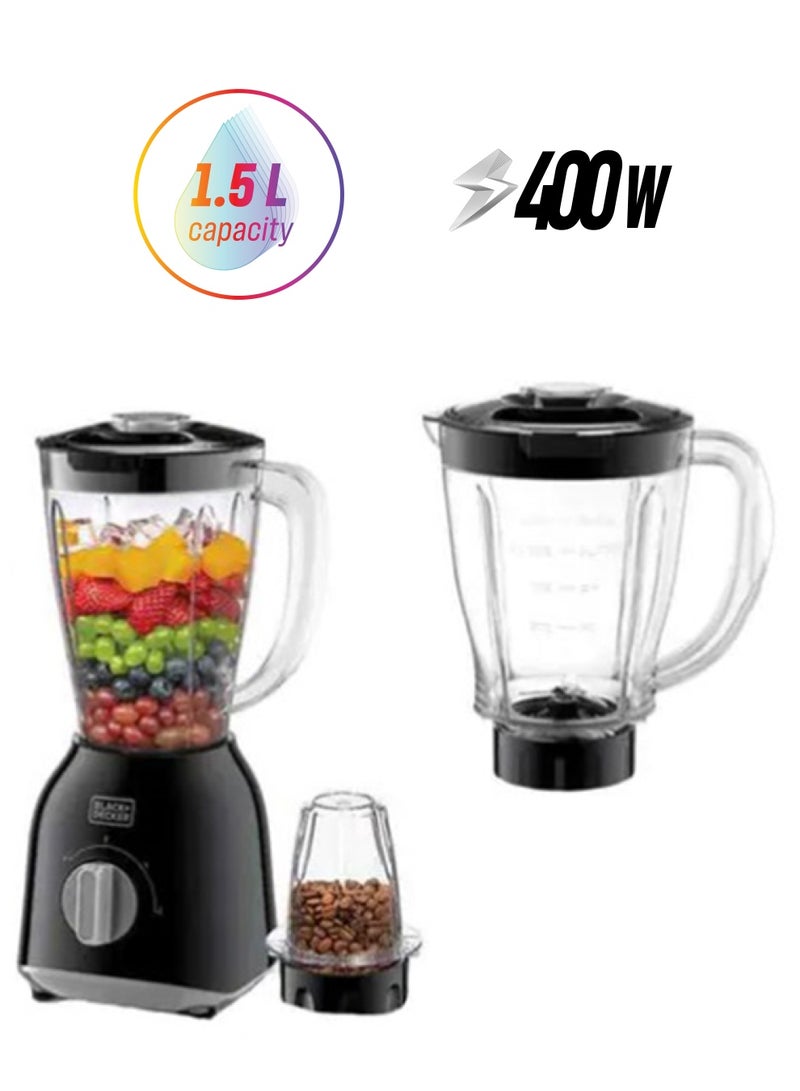 BLACK+DECKER Blender With Grinder Mill + 1.0L Extra Jar 1.5 L 400 W BX365J-B5 Black - Image 1
