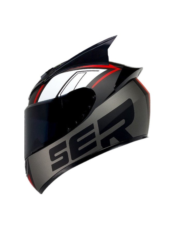 Sand Gray Ser black Mirror Personalized Horns Full Helmet Direct Four Seasons Electric Car Helmet Men And Women Riding Running Helmet Battery Car Helmet