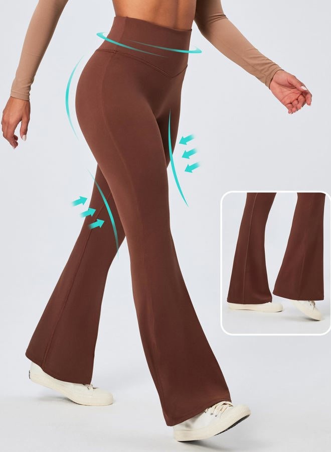 IUGA Flare Leggings for Women Tummy Control Flared Leggings No Front Seam Yoga Pants Women High Waisted Workout Bell Bottoms, Brown, S - Image 5