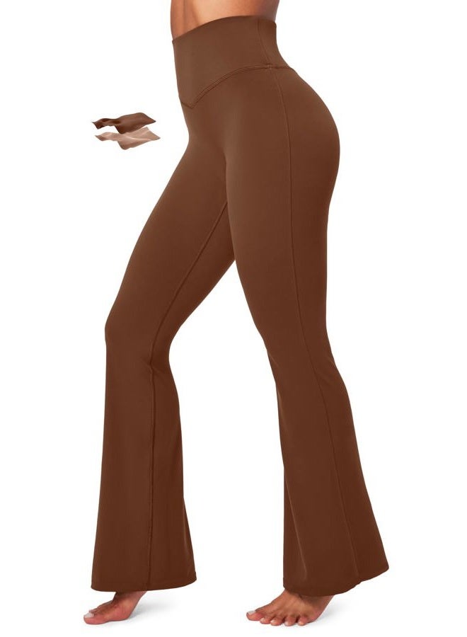 IUGA Flare Leggings for Women Tummy Control Flared Leggings No Front Seam Yoga Pants Women High Waisted Workout Bell Bottoms, Brown, S - Image 1