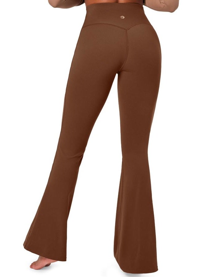 IUGA Flare Leggings for Women Tummy Control Flared Leggings No Front Seam Yoga Pants Women High Waisted Workout Bell Bottoms, Brown, S - Image 2