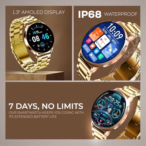 PunnkFunnk Metal Chain Active 2 Max Bluetooth Calling Smartwatch 1.3" Amoled Display 360 * 360 High Resolution 4.2 BT with, 100+ Sports Mode with IP68, Sp02 Tracking, AI Voice Assistant(Peach) - Image 5