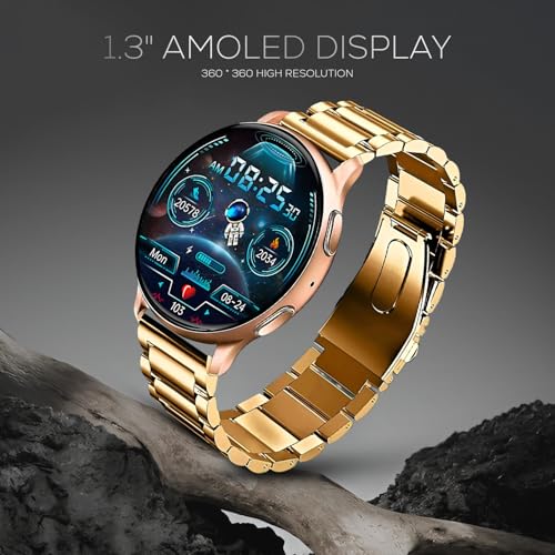 PunnkFunnk Metal Chain Active 2 Max Bluetooth Calling Smartwatch 1.3" Amoled Display 360 * 360 High Resolution 4.2 BT with, 100+ Sports Mode with IP68, Sp02 Tracking, AI Voice Assistant(Peach) - Image 2