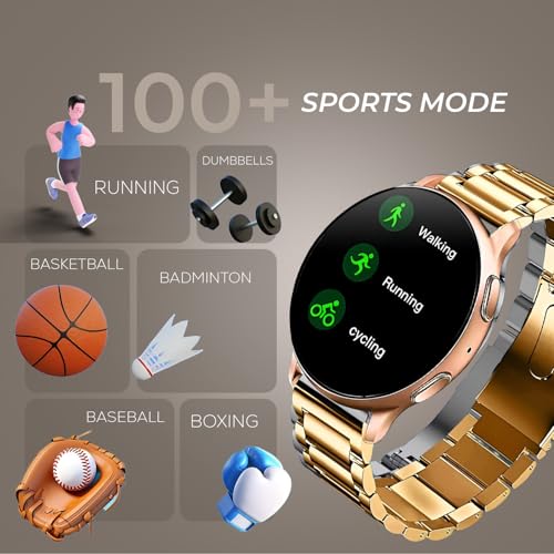 PunnkFunnk Metal Chain Active 2 Max Bluetooth Calling Smartwatch 1.3" Amoled Display 360 * 360 High Resolution 4.2 BT with, 100+ Sports Mode with IP68, Sp02 Tracking, AI Voice Assistant(Peach) - Image 4