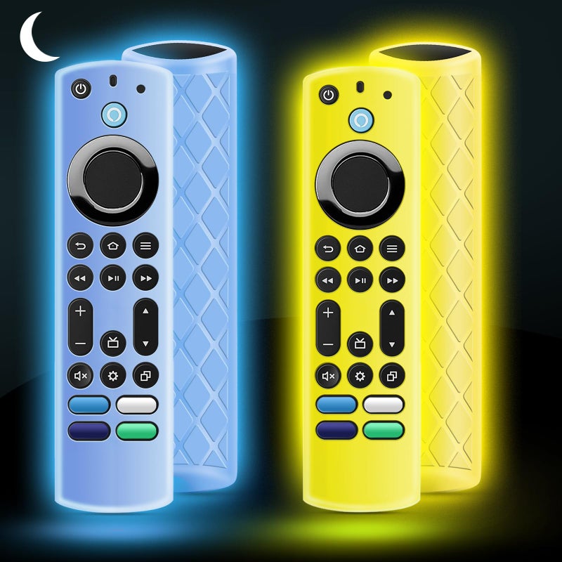 OneBom (2 Pack) ONEBOM Silicone TV Remote Cover, (6.2 Inch*1.5 Inch) Glow in The Dark, Anti Slip Silicone Protective Case with Lanyard(Glow Blue&Glow Pink) - Image 1