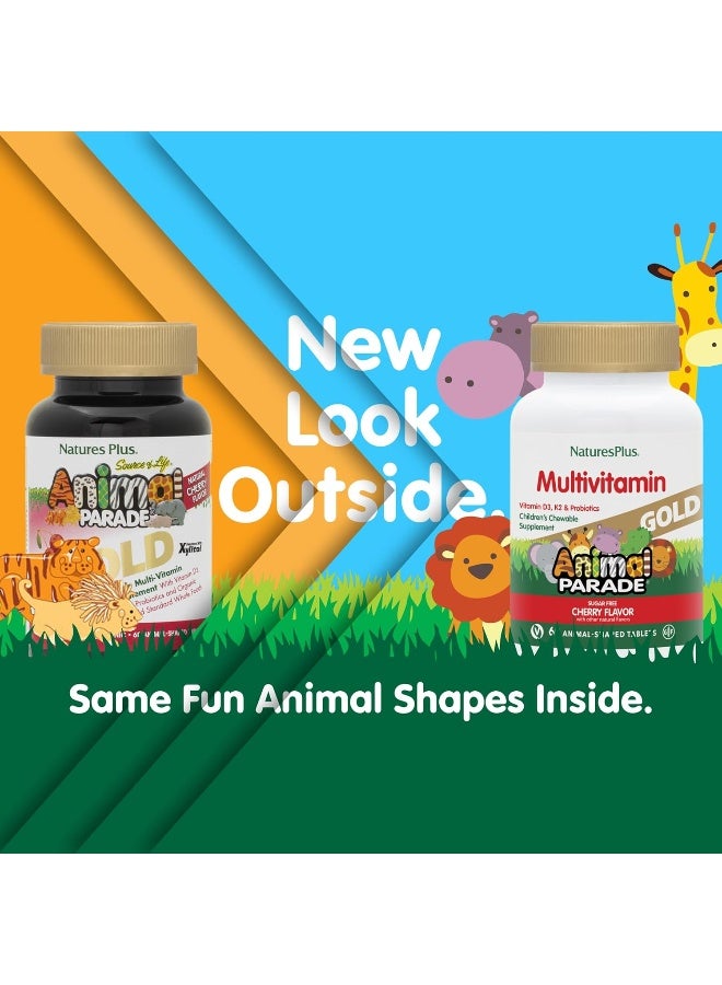 NaturesPlus Animal Parade Gold Multivitamin Children’s Chewables - Cherry Flavor - 60 Chewable Animal-Shaped Tablets - with Vitamin D3, K2 & Probiotics - 30 Servings - Image 2