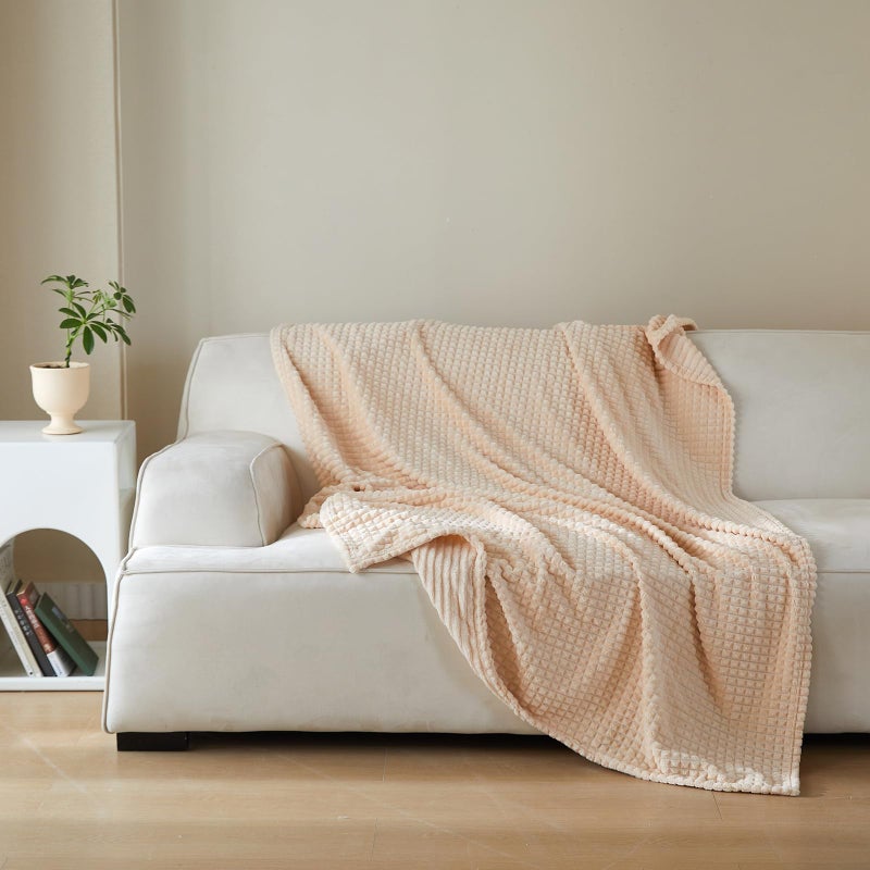 Simple&Opulence Luxury Microfiber Super Soft Throw Blanket with Stereoscopic Grid Design (Ivory  50"" x 70"")