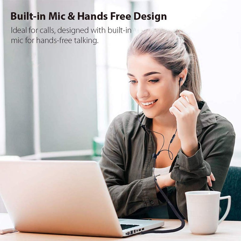 Avantree Long Cord Earbuds for TV & PC, 18ft / 5.5m Extension Cable Earphones with Mic & Extra Long Spring Coil Wire, Metal Stereo in-Ear Wired Bass Headphones for 3.5mm Audio Output Devices - HF027 - Image 5