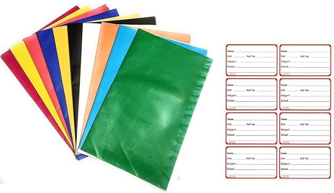 SEJASCOLLECTIONS |Pack of 40| Laminated Multicolor Notebook/Book Cover for A4 Size, Waterproof & Durable Ready-to-Use, Size 35cm x 48cm, Pack of 40, Each Color 4 sheets with 40 Free Name Slip Stickers - Image 1